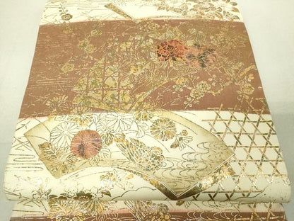 平和屋着物■西陣　全通柄袋帯　地紙花鳥文　金銀彩　逸品　DAAH6116sf