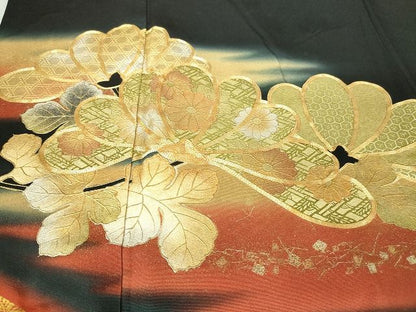 平和屋着物■豪華黒留袖 駒刺繍 松葉花文 暈し染め 金彩 逸品 DAAH6157sf