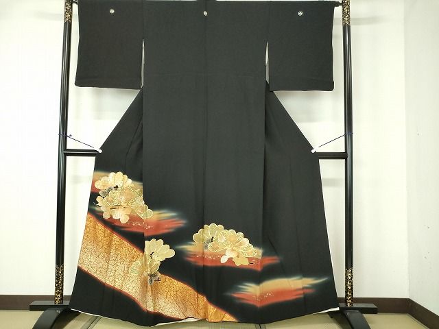 平和屋着物■豪華黒留袖 駒刺繍 松葉花文 暈し染め 金彩 逸品 DAAH6157sf