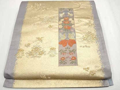 平和屋着物■袋帯 総刺繍 短冊向かい鳥花文 金糸 引箔 逸品 CAAH9211hy