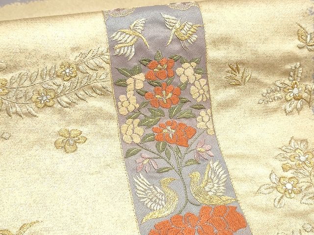 平和屋着物■袋帯 総刺繍 短冊向かい鳥花文 金糸 引箔 逸品 CAAH9211hy