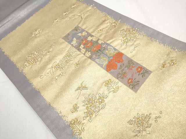 平和屋着物■袋帯 総刺繍 短冊向かい鳥花文 金糸 引箔 逸品 CAAH9211hy