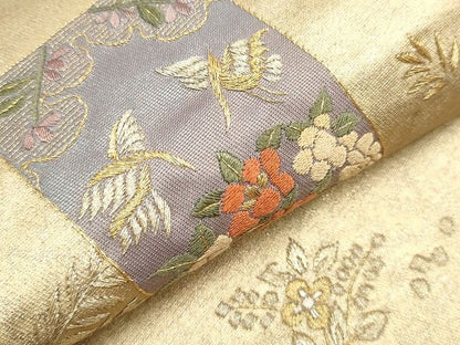 平和屋着物■袋帯 総刺繍 短冊向かい鳥花文 金糸 引箔 逸品 CAAH9211hy
