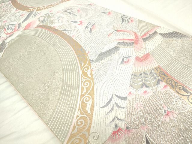 平和屋着物◎六通柄袋帯 唐織 流水取孔雀文 銀糸 逸品 DAAG9596op