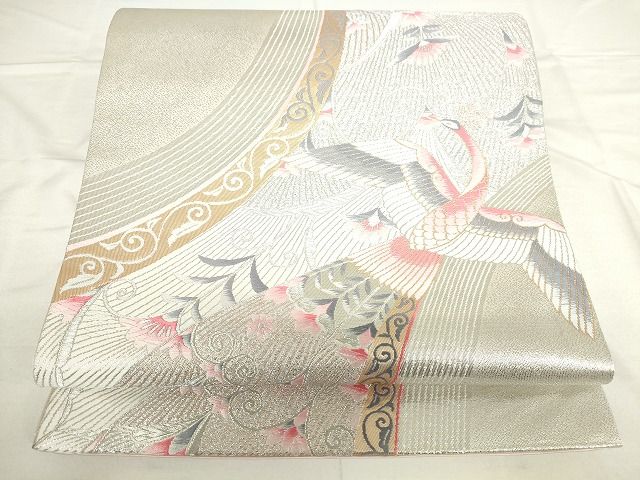 平和屋着物◎六通柄袋帯 唐織 流水取孔雀文 銀糸 逸品 DAAG9596op