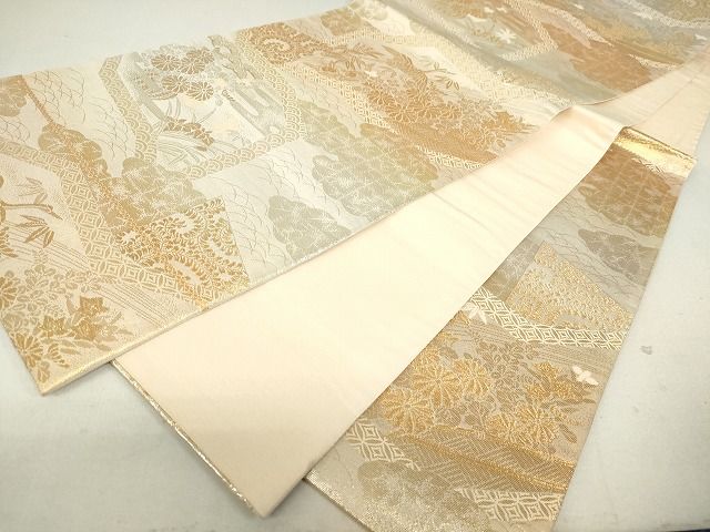 平和屋着物◎六通柄袋帯 屏風飛鶴花文 金糸 逸品 DAAG9684op
