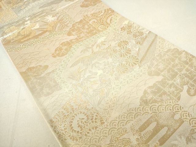 平和屋着物◎六通柄袋帯 屏風飛鶴花文 金糸 逸品 DAAG9684op