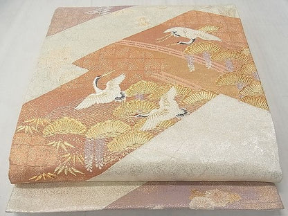 平和屋着物◎六通柄袋帯 飛鶴流水草花文 金糸 逸品 CAAH2001dx