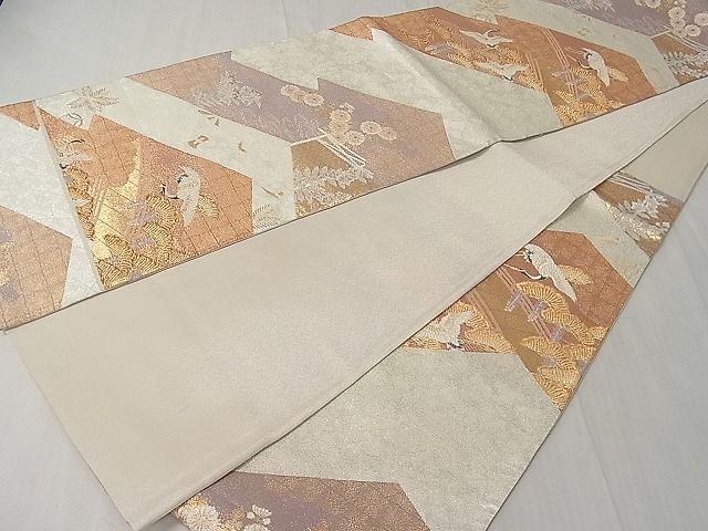 平和屋着物◎六通柄袋帯 飛鶴流水草花文 金糸 逸品 CAAH2001dx