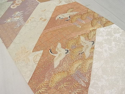 平和屋着物◎六通柄袋帯 飛鶴流水草花文 金糸 逸品 CAAH2001dx