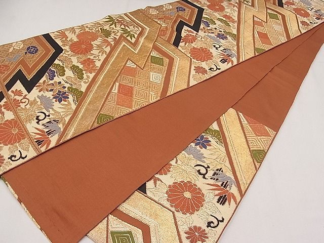平和屋着物◎六通柄袋帯 松皮菱草花文 金糸 逸品 CAAH2021dx