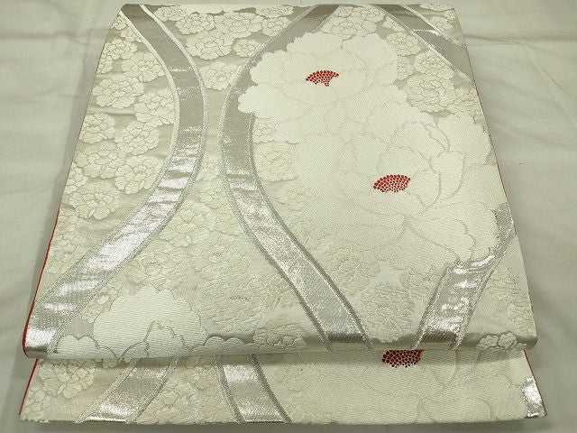 平和屋着物◎六通柄袋帯 900錦 立枠牡丹 銀糸 逸品 CAAE7383in