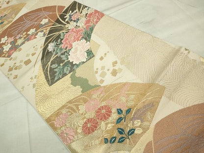 平和屋着物◎六通柄袋帯 地紙草花文 金糸 逸品 CAAE7370in