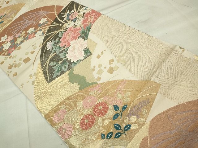 平和屋着物◎六通柄袋帯 地紙草花文 金糸 逸品 CAAE7370in