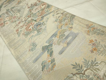 平和屋着物◎佐賀錦 六通柄袋帯 花鳥文 金糸 逸品 CAAE7380in