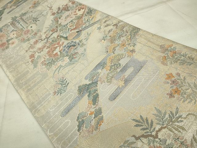 平和屋着物◎佐賀錦 六通柄袋帯 花鳥文 金糸 逸品 CAAE7380in
