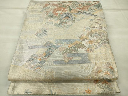 平和屋着物◎佐賀錦 六通柄袋帯 花鳥文 金糸 逸品 CAAE7380in