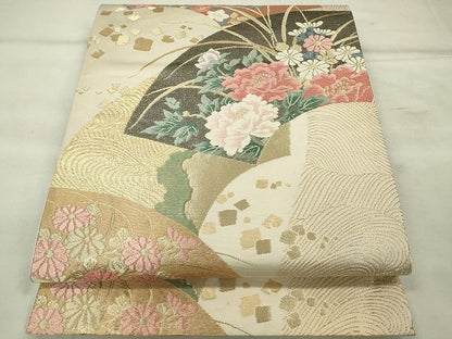 平和屋着物◎六通柄袋帯 地紙草花文 金糸 逸品 CAAE7370in