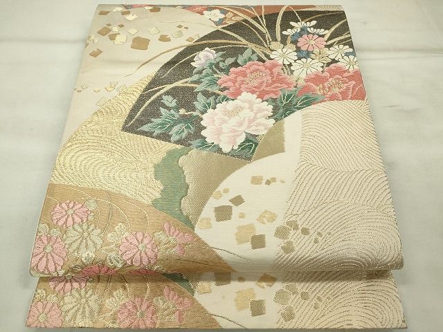 平和屋着物◎六通柄袋帯 地紙草花文 金糸 逸品 CAAE7370in