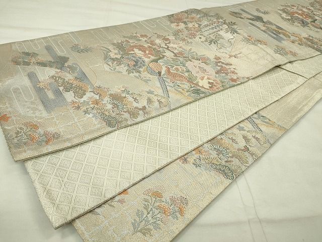 平和屋着物◎佐賀錦 六通柄袋帯 花鳥文 金糸 逸品 CAAE7380in
