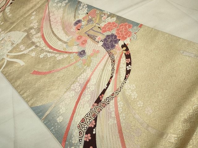平和屋着物◎六通柄袋帯 唐織 御所車草花文 金銀糸 逸品 CAAE7396in