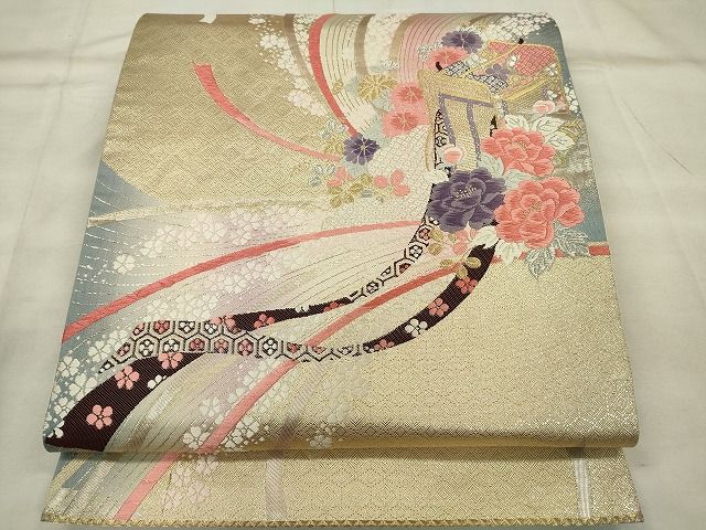 平和屋着物◎六通柄袋帯 唐織 御所車草花文 金銀糸 逸品 CAAE7396in