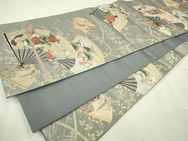 平和屋着物◎六通柄袋帯 扇面花鳥文 金糸 逸品 CAAE7451in