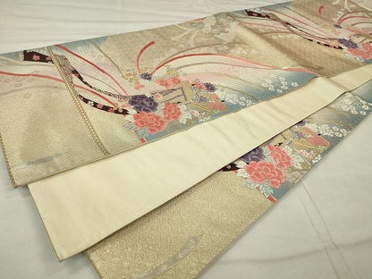 平和屋着物◎六通柄袋帯 唐織 御所車草花文 金銀糸 逸品 CAAE7396in