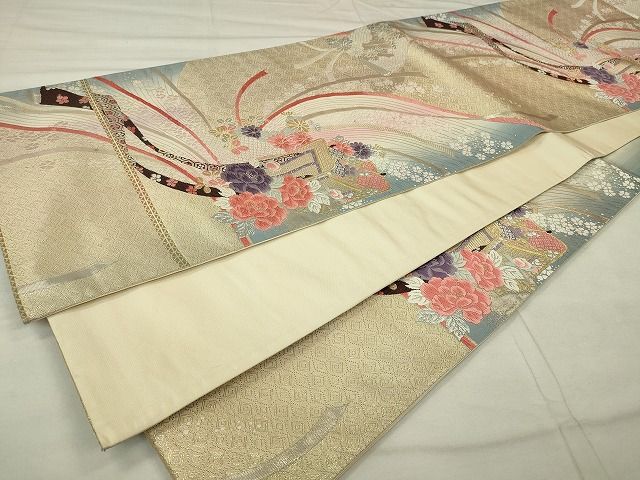 平和屋着物◎六通柄袋帯 唐織 御所車草花文 金銀糸 逸品 CAAE7396in