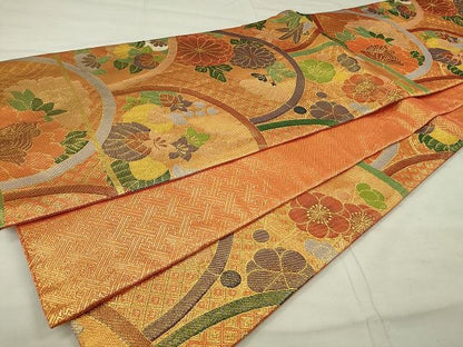 平和屋着物◎佐賀錦 六通柄袋帯 草花文 金糸 逸品 CAAE7397in
