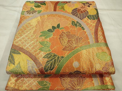 平和屋着物◎佐賀錦 六通柄袋帯 草花文 金糸 逸品 CAAE7397in