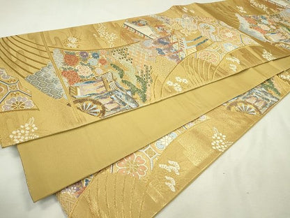 平和屋着物◎六通柄袋帯 御所車草花文 金糸 逸品 CAAE7485in