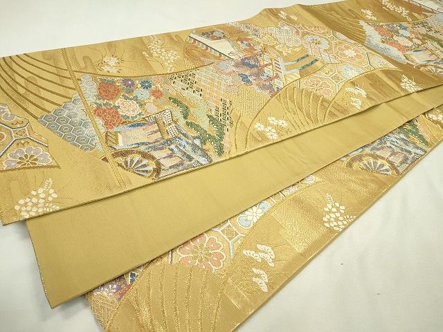 平和屋着物◎六通柄袋帯 御所車草花文 金糸 逸品 CAAE7485in