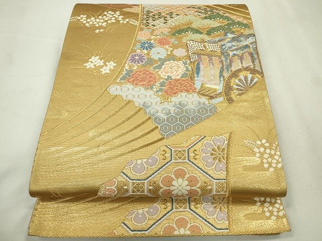 平和屋着物◎六通柄袋帯 御所車草花文 金糸 逸品 CAAE7485in