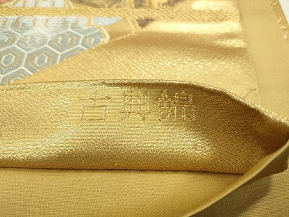 平和屋着物◎六通柄袋帯 御所車草花文 金糸 逸品 CAAE7485in