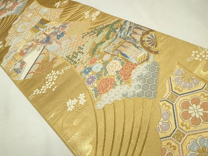平和屋着物◎六通柄袋帯 御所車草花文 金糸 逸品 CAAE7485in