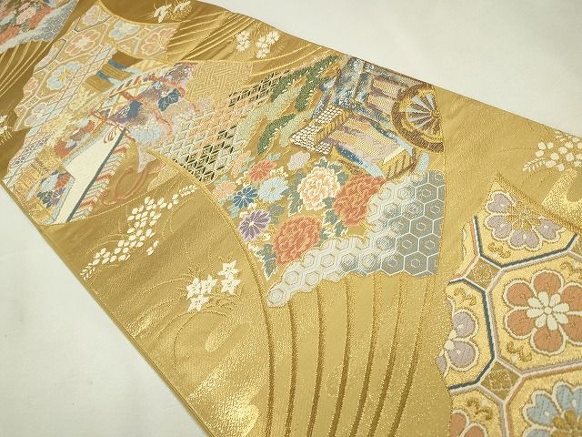 平和屋着物◎六通柄袋帯 御所車草花文 金糸 逸品 CAAE7485in