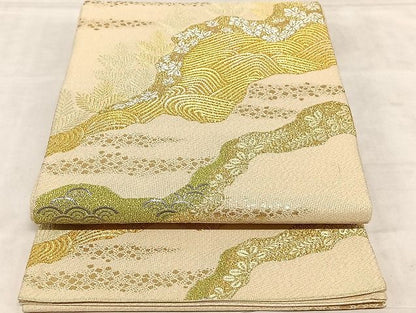 平和屋着物◎民綴れ 六通柄袋帯 道長箔散らし松文 プラチナ箔 正絹 逸品 AAAK5128Bdt
