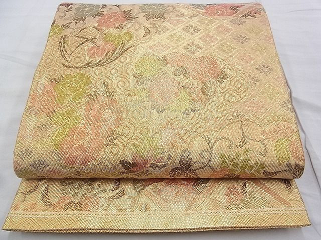 平和屋着物◎佐賀錦 六通柄袋帯 草花文 金糸 逸品 BAAI2205wk
