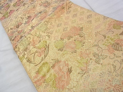 平和屋着物◎佐賀錦 六通柄袋帯 草花文 金糸 逸品 BAAI2205wk