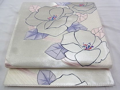 平和屋着物◎六通柄袋帯 唐織 草花文 銀糸 逸品 BAAI2215wk
