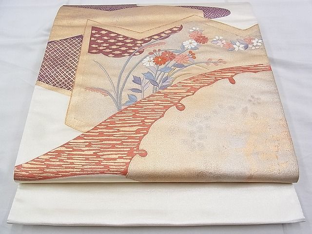 平和屋着物◎太鼓柄袋帯 刺繍 雪輪花文 金糸 引箔 逸品 BAAI2216wk