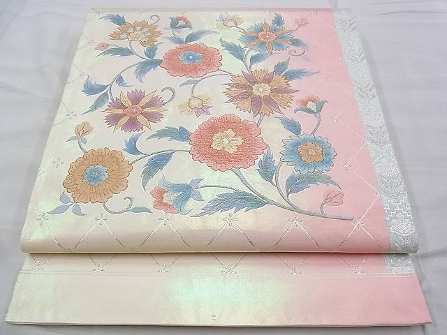 平和屋着物◎太鼓柄袋帯 草花文 金銀糸 引箔 逸品 BAAI2218wk
