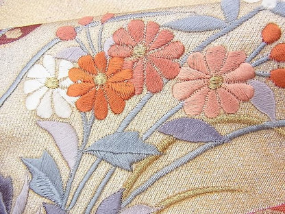 平和屋着物◎太鼓柄袋帯 刺繍 雪輪花文 金糸 引箔 逸品 BAAI2216wk