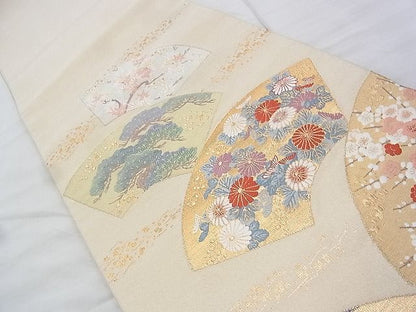 平和屋着物◎綴れ 太鼓柄袋帯 唐織 麗華吉祥扇面文 金糸 逸品 BAAI2230wk