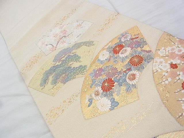平和屋着物◎綴れ 太鼓柄袋帯 唐織 麗華吉祥扇面文 金糸 逸品 BAAI2230wk