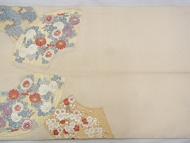 平和屋着物◎綴れ 太鼓柄袋帯 唐織 麗華吉祥扇面文 金糸 逸品