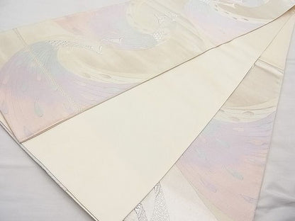 平和屋着物◎六通柄袋帯 唐織 孔雀 銀糸 逸品 BAAI9384sa