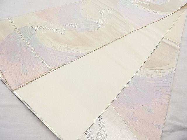 平和屋着物◎六通柄袋帯 唐織 孔雀 銀糸 逸品 BAAI9384sa