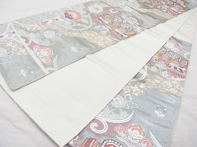 平和屋着物◎六通柄袋帯 唐織 絹の道 銀糸 逸品 BAAI9415sa